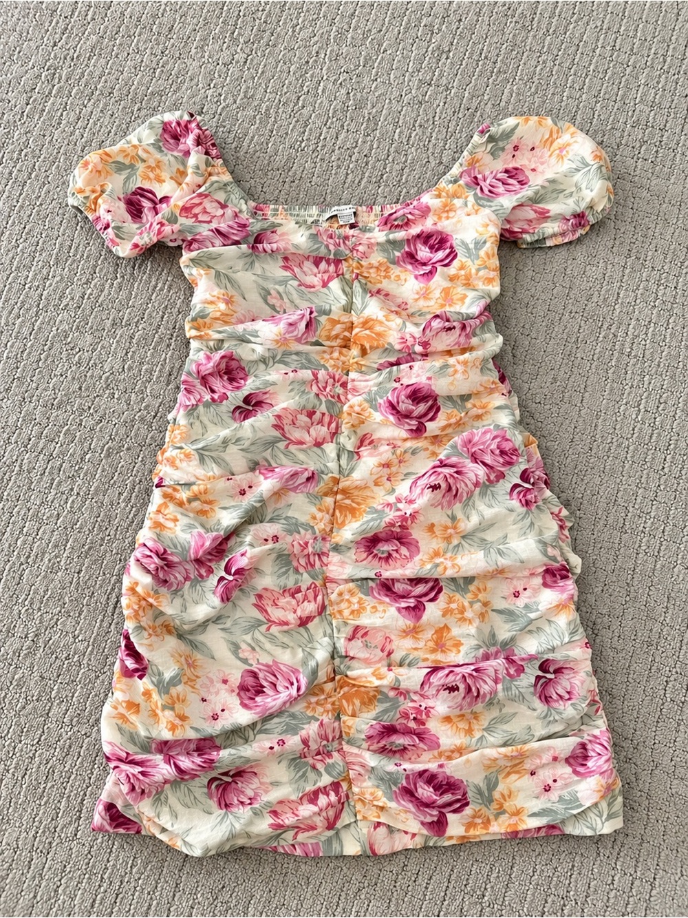 American Eagle Outfitters Puff-Sleeve Mini Dress in Pink & Yellow Floral